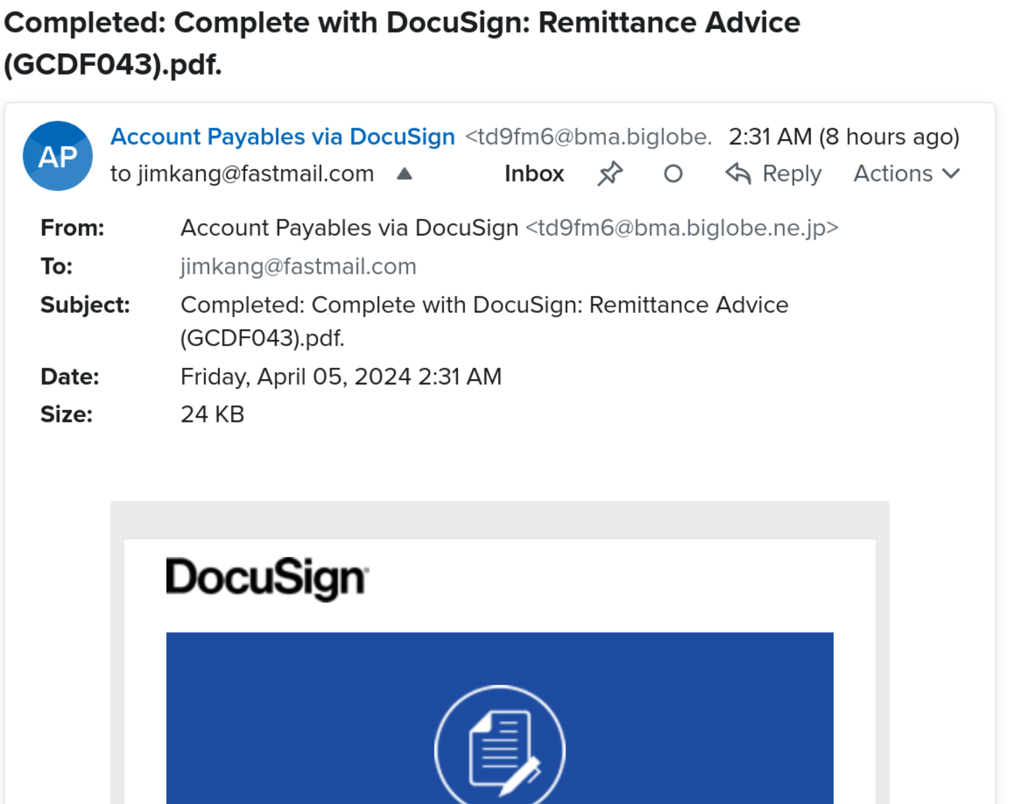 Screenshot of phishing email